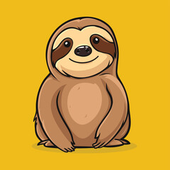 Cute lazy sloth cartoon character flat vector illustration
