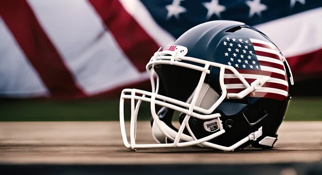 American football helmet with the flag of the United States.