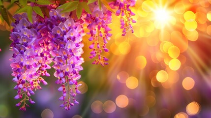  A tight shot of a blooming bouquet with the sun filtering through its background, casting blurred rays of light