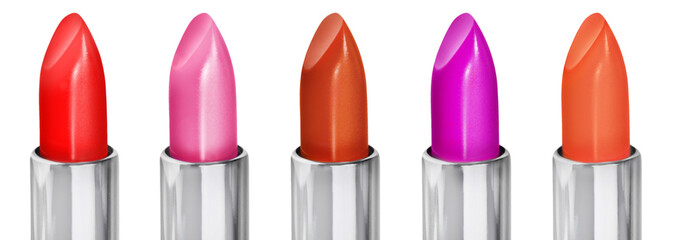 5 Various Lipsticks isolated on white background