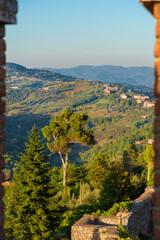 Perugia and Umbria countryside from city medieval walls - 791918123