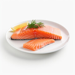 white plate with delicious, well cooked salmon сreated with Generative Ai