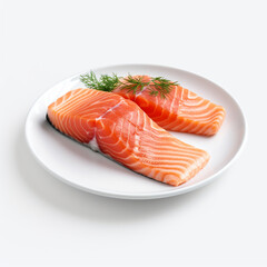 white plate with delicious, well cooked salmon сreated with Generative Ai