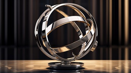 A mesmerizing 3D rendition of an Art Deco-inspired globe sculpture, intricately crafted with sleek lines and polished surfaces. - obrazy, fototapety, plakaty