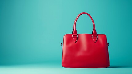 Ladies red handbag Isolated on blue background