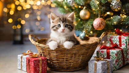 Kätzchen im Korb Weihnachten