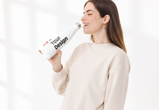 Mockup of woman with customized water bottle