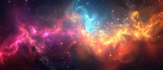 Naklejka premium An abstract painting of a nebula with vibrant blues, purples, and pinks.