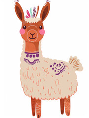 Fototapeta premium Cute Illustrated Alpaca with Decorative Headband 