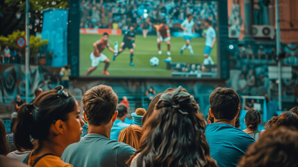 Fototapeta premium crowd at puplic viewing in the city, football game, em 