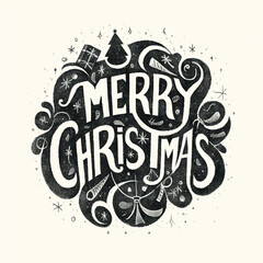 Merry Christmas Logo Lettering black and white