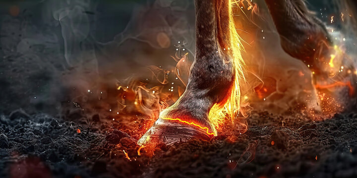 Equine Laminitis: The Hoof Pain and Reluctance to Bear Weight - Imagine a horse with highlighted hooves showing inflammation, experiencing hoof pain and reluctance to bear weight,