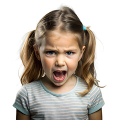 Little girl yelling with visible annoyance, isolated shot - obrazy, fototapety, plakaty