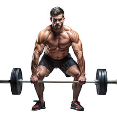 Fototapeta na wymiar Muscular man lifting heavy barbell during intense workout