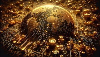 Gilded Grid: Global Gold Market Interconnections in Abstract Financial Wallpaper