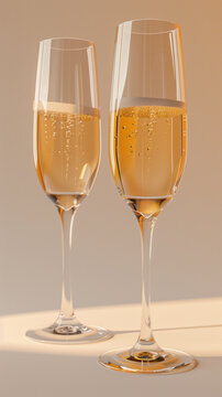 Two elegant glasses of champagne stand gracefully against a clear background, exuding luxury and sophistication.
