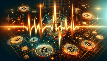 Bitcoin Halving Pulse: Abstract Wallpaper with Dynamic Pulse Line Signifying Bitcoin Economy's Heartbeat