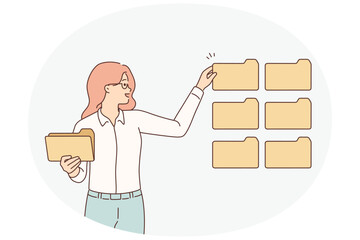 Businesswoman work with digital folders