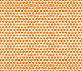 Abstract mosaic background. Carrot color on matching background. Bold rounded hexagons mosaic cells with padding and inner solid cells. Hexagon shapes. Seamless pattern. Tileable vector illustration.