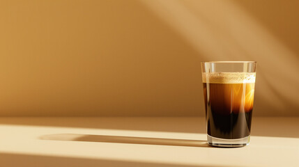 A captivating product photograph showcasing a single coffee cocktail set against a clean, light brown background, highlighting its enticing appearance and inviting allure.
