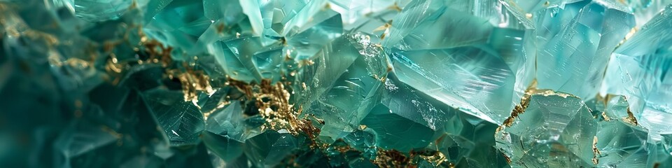 close-up of mint-colored crystal with gold veins.