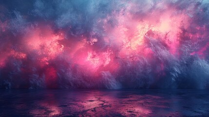 Ethereal Pastel Dreams: Pink and Blue Clouds Dancing Over Water