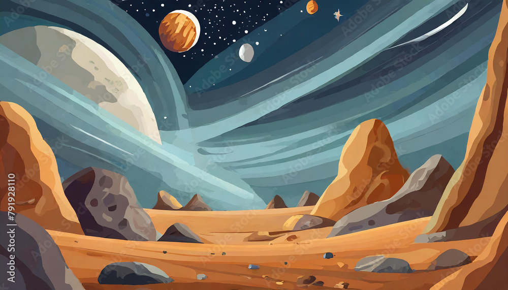 Canvas Prints abstract illustration of outer space desert with rocks. cosmic landscape. fantasy alien planet.