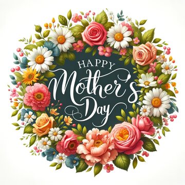 "Elegant Floral Wreath for Mother's Day Celebration with Script"
