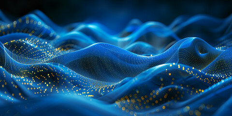Obraz premium Abstract blue background with sparkling wavy surface. Bright blue wave lines. Flowing waves design. Abstract digital wave. Flow. futuristic innovation concept modern Background Graphic design. 