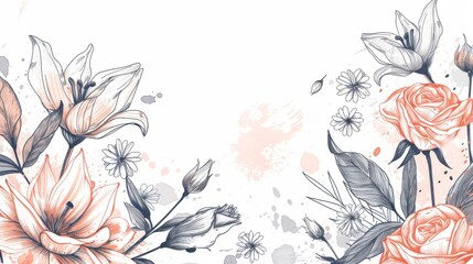 Elegant Floral Illustration with Roses and Lilies in Pastel Tones
