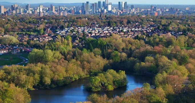 Aerial video of Manchester skyline filmed from Heaton Park 