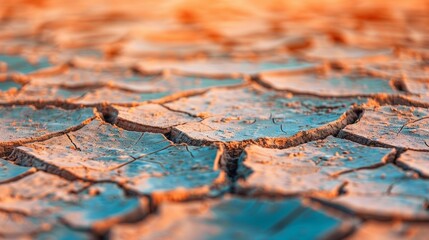 Naklejka premium Desolate Dried Riverbed at Sunset: Urgent Climate Change Warning