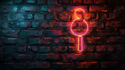Female symbol as a neon sign on a brick wall, modern feminist iconography