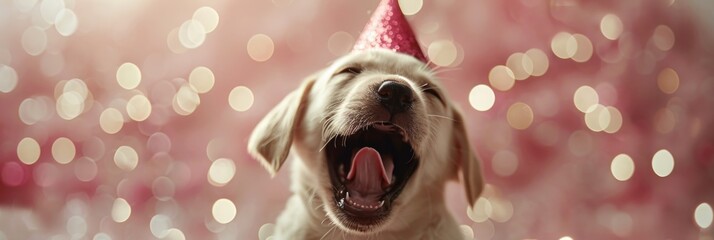Joyful Labrador Retriever Puppy in Party Hat Celebrating
