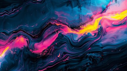 Colorful abstract painting with vibrant blues, purples, and yellows. - obrazy, fototapety, plakaty