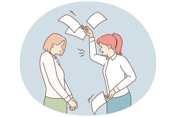 Furious businesswoman yell at stressed employee