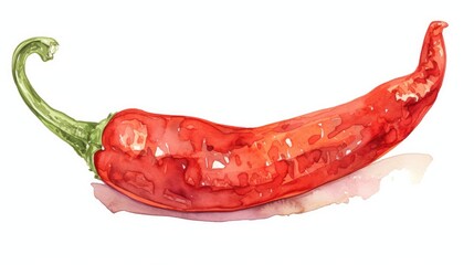 A vibrant hot chili pepper captured in a hand drawn watercolor style stands out against a crisp white backdrop