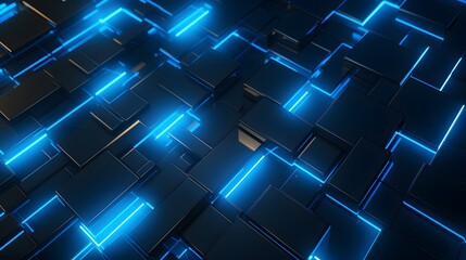 3d rendering of blue and black abstract geometric background. Scene for advertising, technology, showcase, banner, game, sport, cosmetic, business, metaverse. Sci-Fi Illustration. Product display