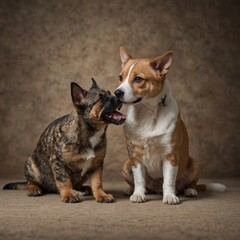 Portrait of american staffordshire terrier standing with two legs on a tree trunk,Spain