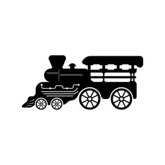 Black train vector icon. Vintage steam train vector. Railroad icon logo. First train black icon. Vector illustration.
