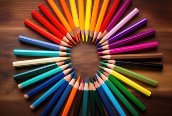 Colorful pencils on wooden background. Back to school concept.