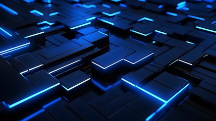 3d rendering of blue and black abstract geometric background. Scene for advertising, technology, showcase, banner, game, sport, cosmetic, business, metaverse. Sci-Fi Illustration. Product display