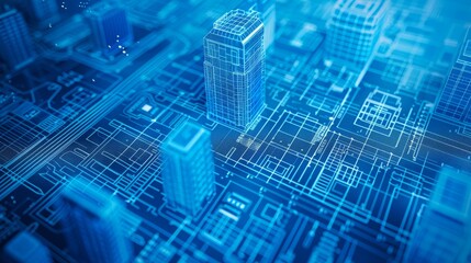 Obraz premium A circuit board with a 3D rendering of a city on top of it.