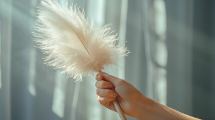 feather duster in hand, a cleaner gracefully erases dust from delicate surfaces, preserving the elegance of a well-kept home