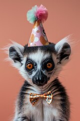 Naklejka premium Birthday Celebration: Lemur Dressed for Party