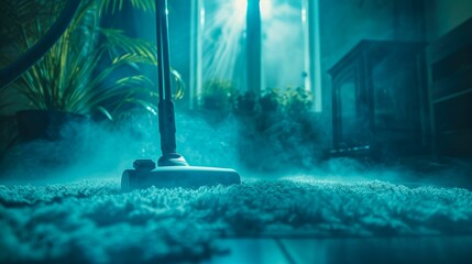 A vacuum's hum fills the air as a cleaner swiftly navigates through rooms, banishing dirt and allergens for a healthier home - obrazy, fototapety, plakaty
