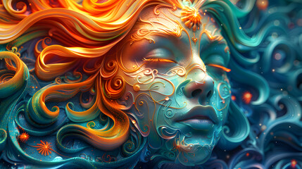 Virgo Zodiac Sign, Beautiful woman Virgo.Flying hair in dinamic movement