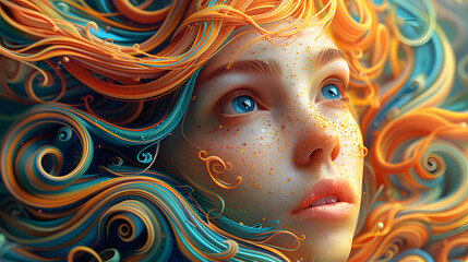 Virgo Zodiac Sign, Beautiful woman Virgo.Flying hair in dinamic movement