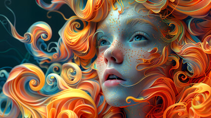 Virgo Zodiac Sign, Beautiful woman Virgo.Flying hair in dinamic movement