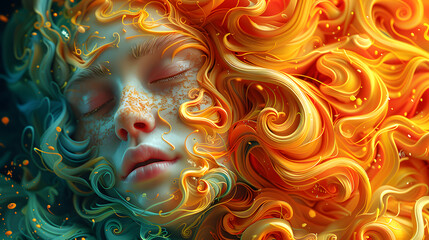 Virgo Zodiac Sign, Beautiful woman Virgo.Flying hair in dinamic movement